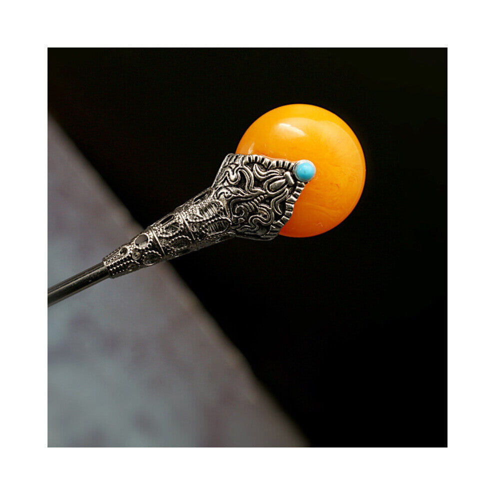 Sterling silver S925 palace round honey wax hairpin hanfu accessories vintage tiara hair jewelry