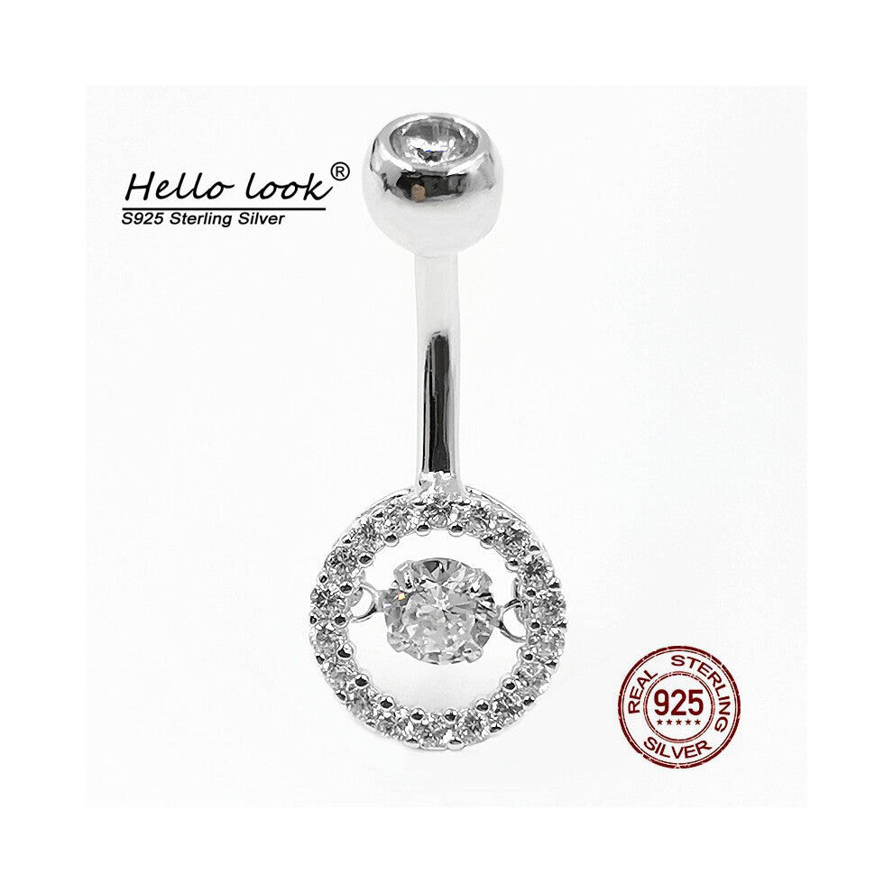 HelloLook Swinging Zircon Charms Navel Piercing 100% 925 Sterling Silver Belly Ring Zircon Double Layer Belly Button Ring