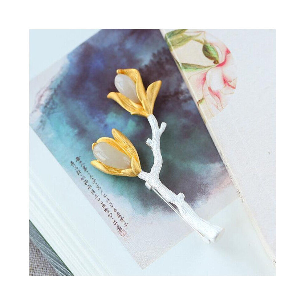 craft natural Hetian jade tulip retro romantic temperament ladies brooch engagement dress accessories