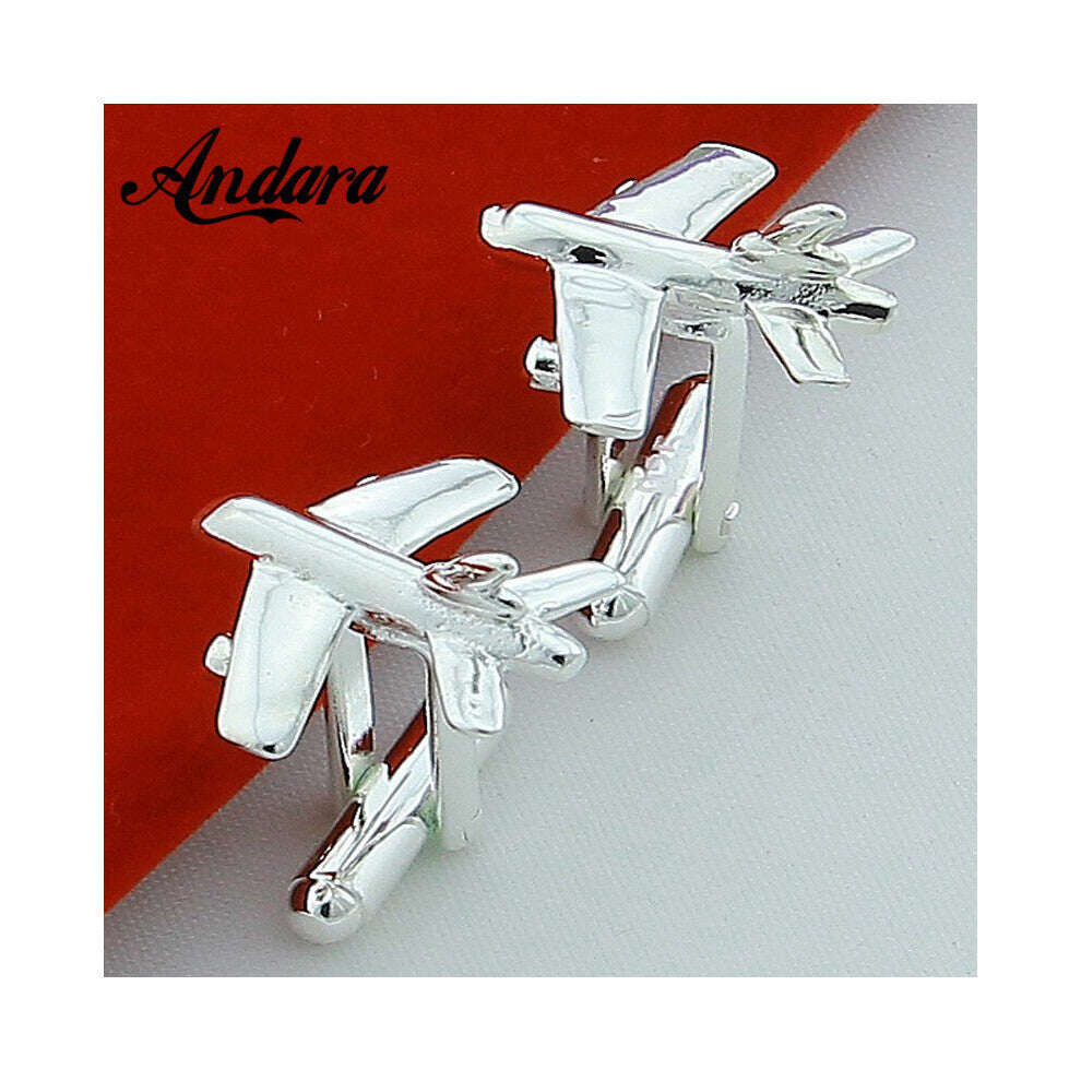 Button Cufflinks Silver Aircraft Model Cufflinks French Men's Silver Shirt Cufflinks