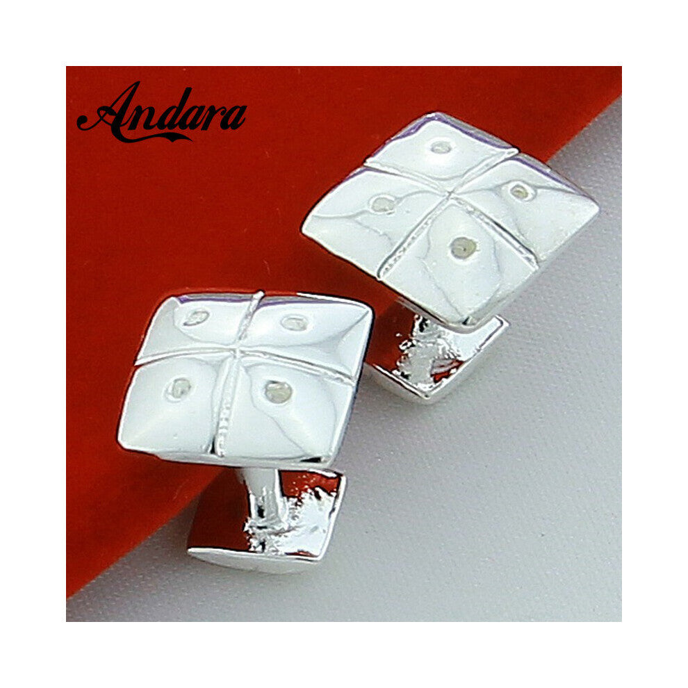 Men's Square Single Button Cufflinks Silver Jewelry Shirt Cufflinks for Women Men