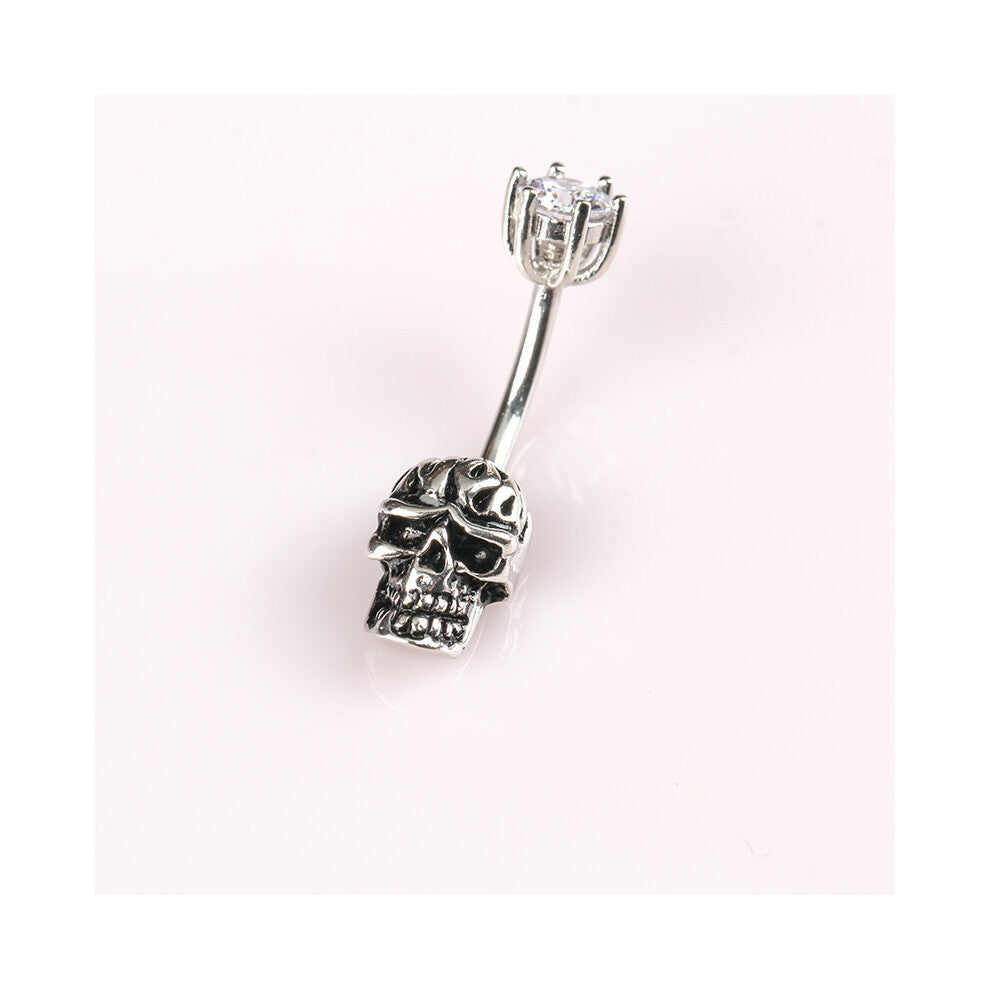 925 Sterling Silver Body Jewelry Skull Navel Piercing Belly Button Rings Women Decoration Beach Accessories Rod Length 6 8 10MM