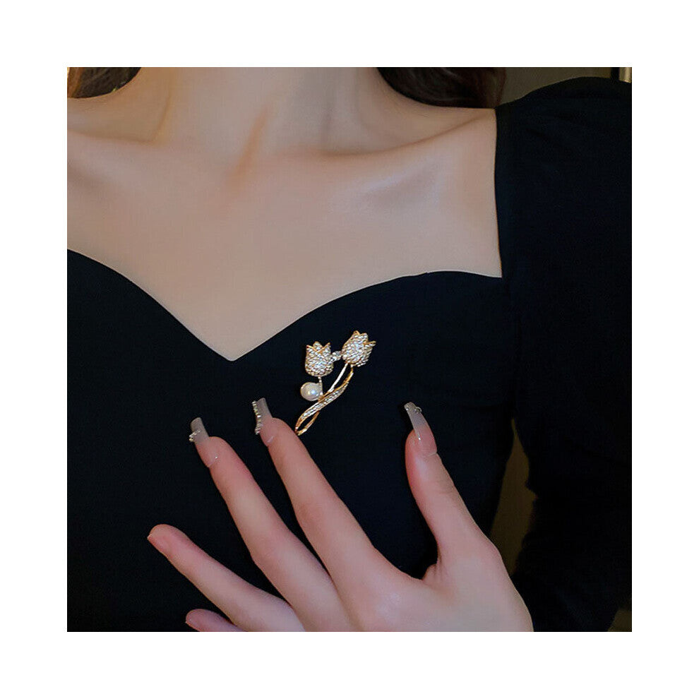 French Temperament Tulip Flower Brooch Pave Inlaid CZ Pendant Daily Accessories Jewelry Gift