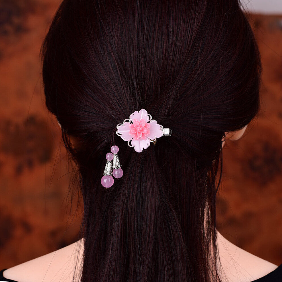 Pink Jade Flower Barrette Hair Clip Jewelry Natural Charms Charm Hairpin 925 Silver Accessories Real Amulet Talismans Amulets