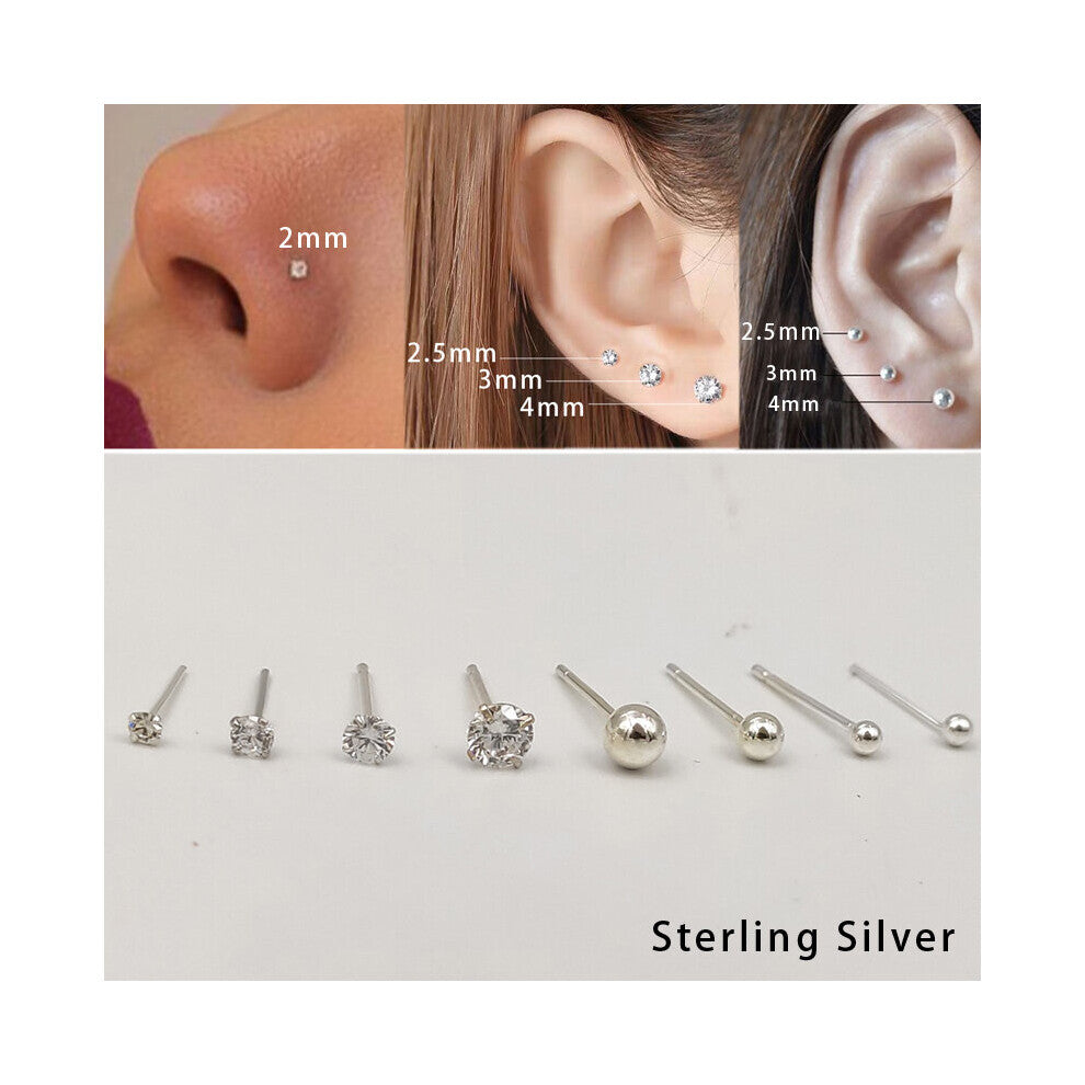 20pcs-pack 925 sterling silver crystal earrings&nose stud tiny ball Piercing body jewelry for women