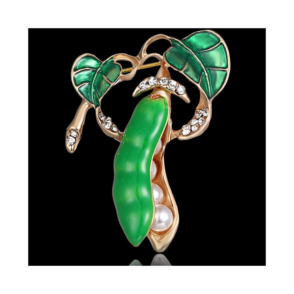 Enamel Green Pea Brooches For Women Gold-color Crystal Pearls Corsages Men Kids Sweater Suit Accessories Pins