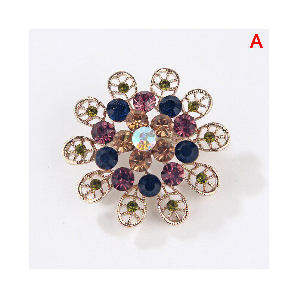 Colorful Rhinestone Wreath Flower Brooch Pin Classic Women Scarf Jewelry Pins Jewelry Accessories Vintage