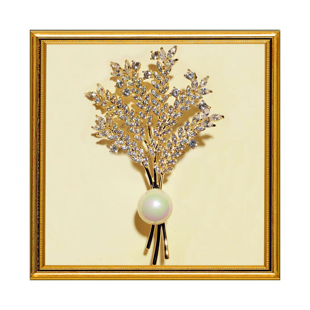 Vintage Jewelry Brooches For Women Wheat Cubic Zirconia Fine Brooch Pearls Corsage Pins Cardigan Button