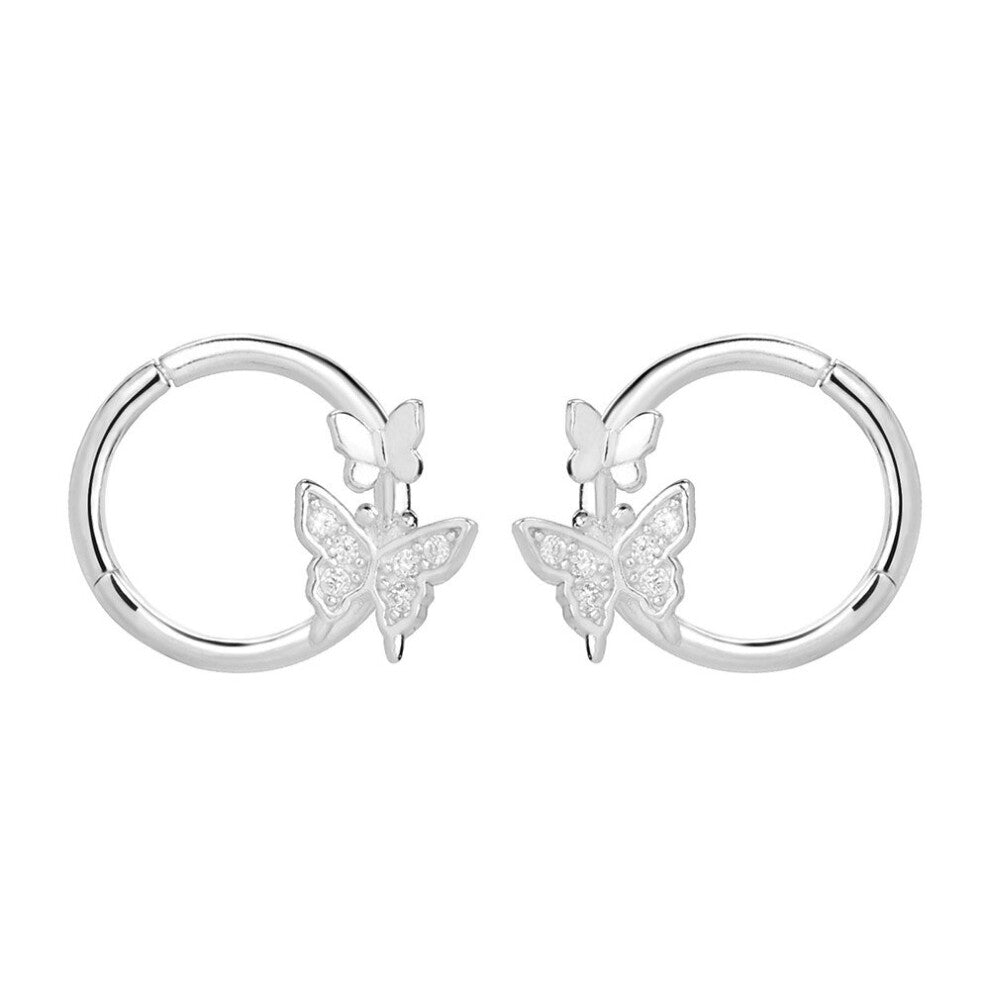 100% Solid 925 Sterling Silver Huggie Earrings Butterfly Cartilage Hoops Women Body Jewelry Nose Ear Piercing