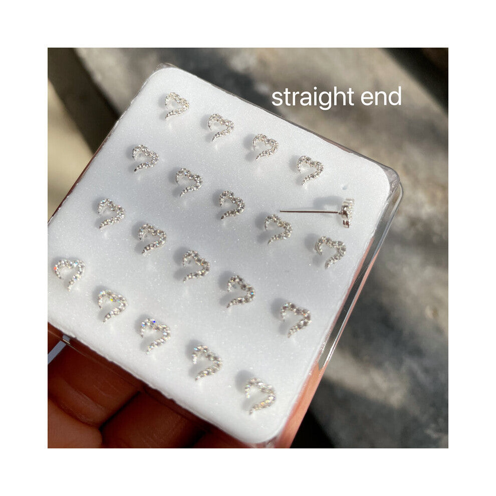 20pcs 925 Sterling Silver tiny CZ Inlaid love Nose Piercing heart Nose Studs body Jewelry For Women Cartilage accessories