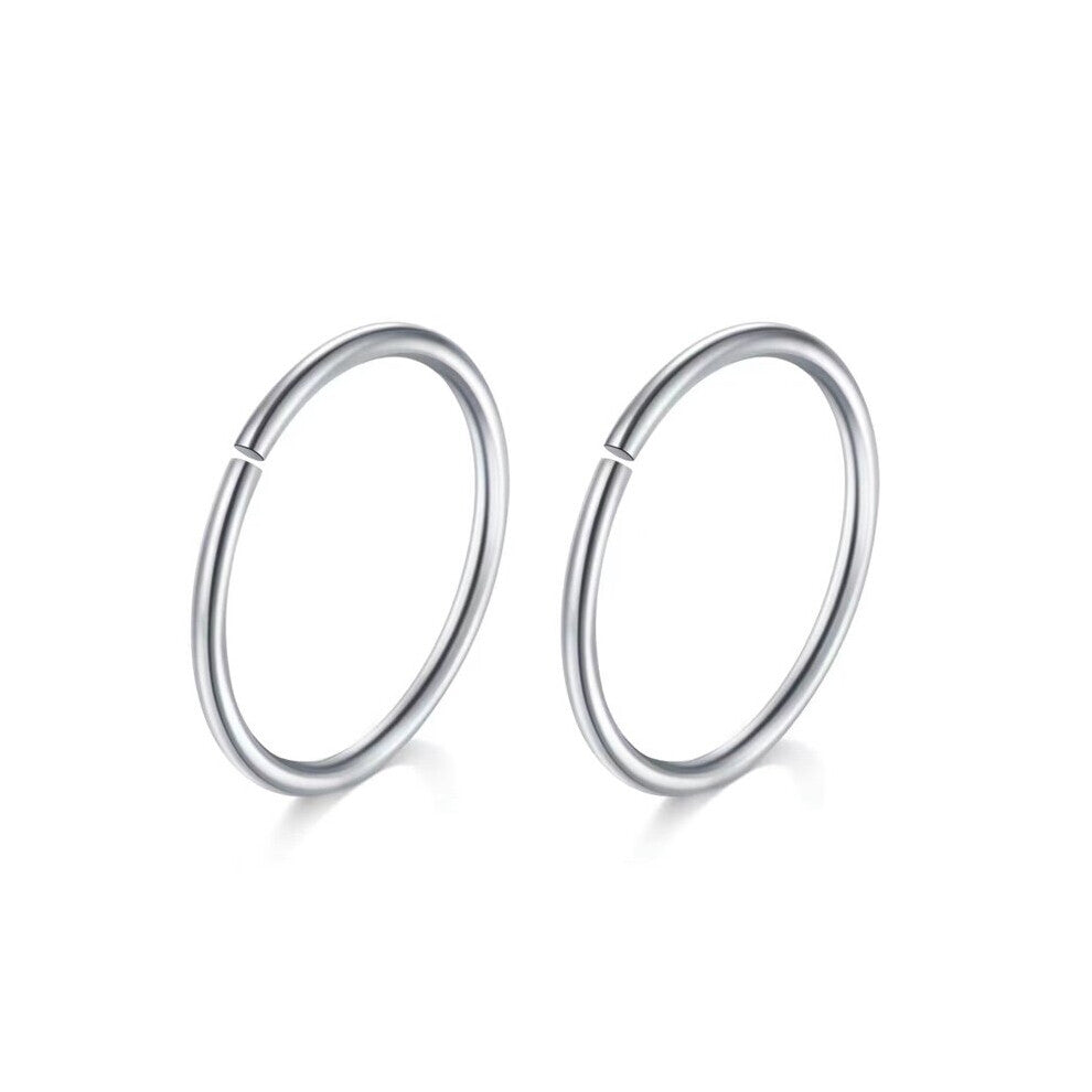 (12mm Black-silver Silver Plated) (PAIR) Nose Ring Hoop Delicate 925 Sterling Silver Nose Ring septum piercing 20g cartilage hoops fine jewelry