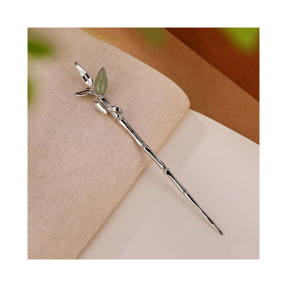 silver inlaid bamboo slub tiara hair accessories fresh natural chalcedony hanfu hair accessory women's jewelry