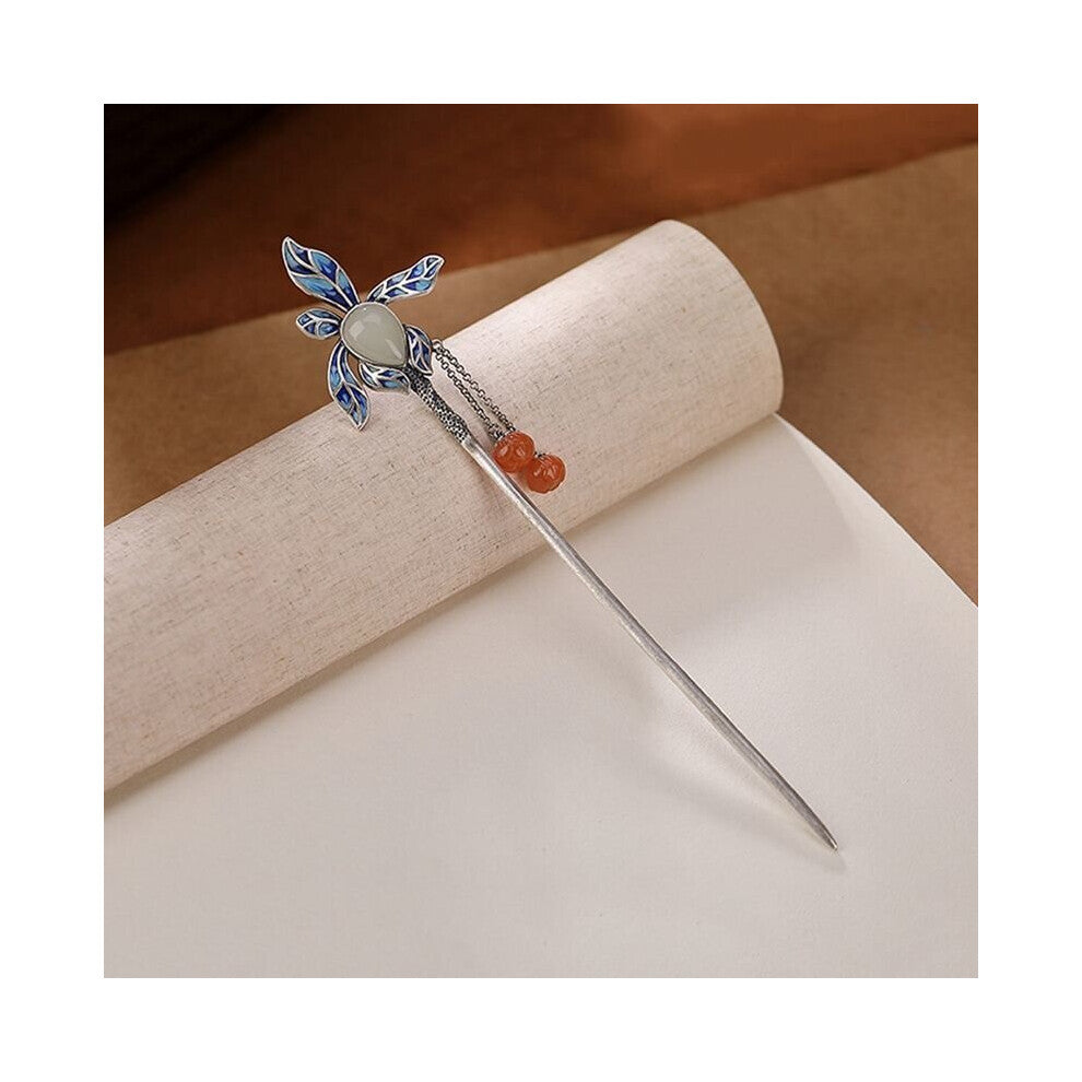 in cloisonne natural hotan jade orchid hair jewelry Classical vintage tassels tiara charm hanfu accessories