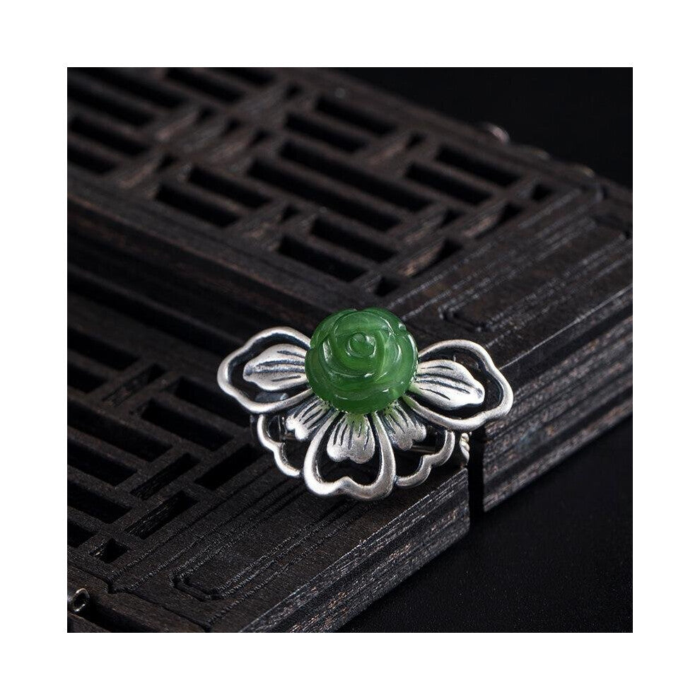 Real 925 Sterling Silver Jewelry Green Jade Butterfly Brooches For Women Femme Hanfu Accessories