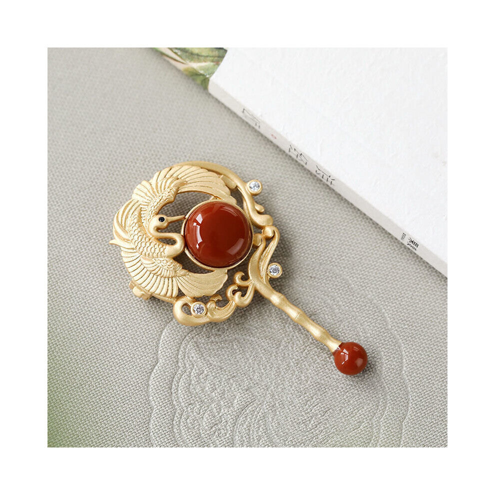 Silver inlaid southern red tourmaline brooch, retro and palace ladies jewellery clothing accessories