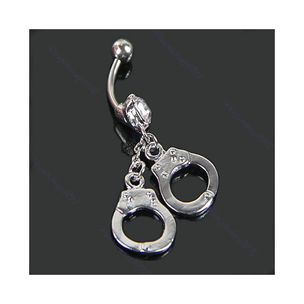W0YA Handcuffs Crystal Rhinestone Navel Belly Button Barbell Rings Body Piercing