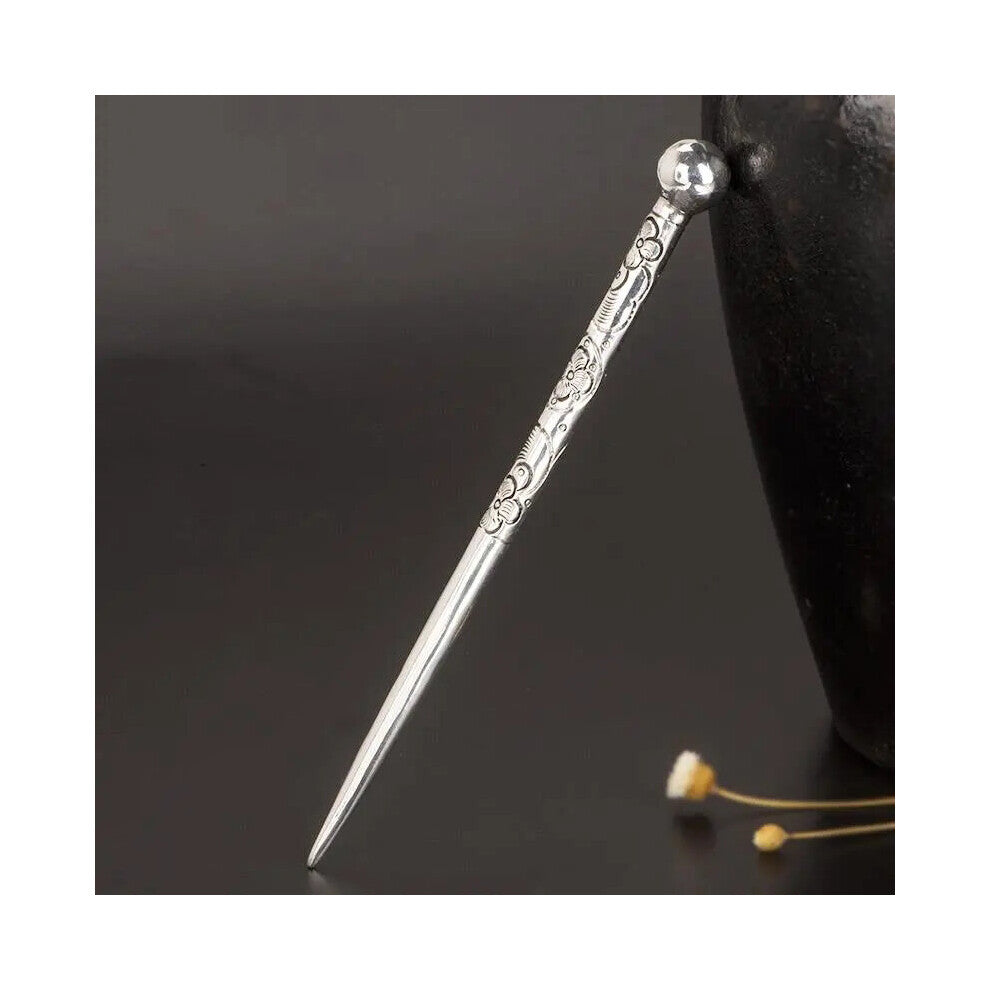 retro solid Thai silver flower hairpin Hanfu accessories charm ladies jewelry