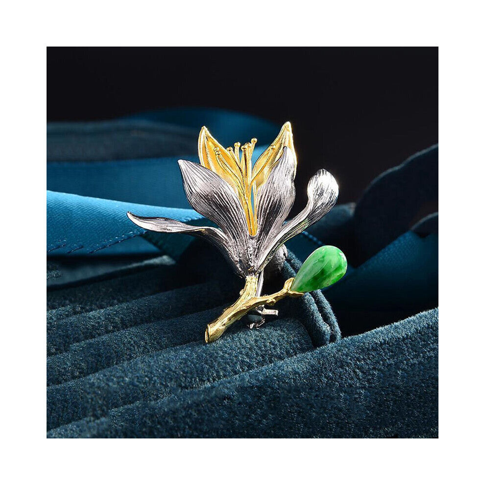 Natural chalcedony ancient rhyme flower brooches for women pendant dual-use Chinese pin accessories jewelry