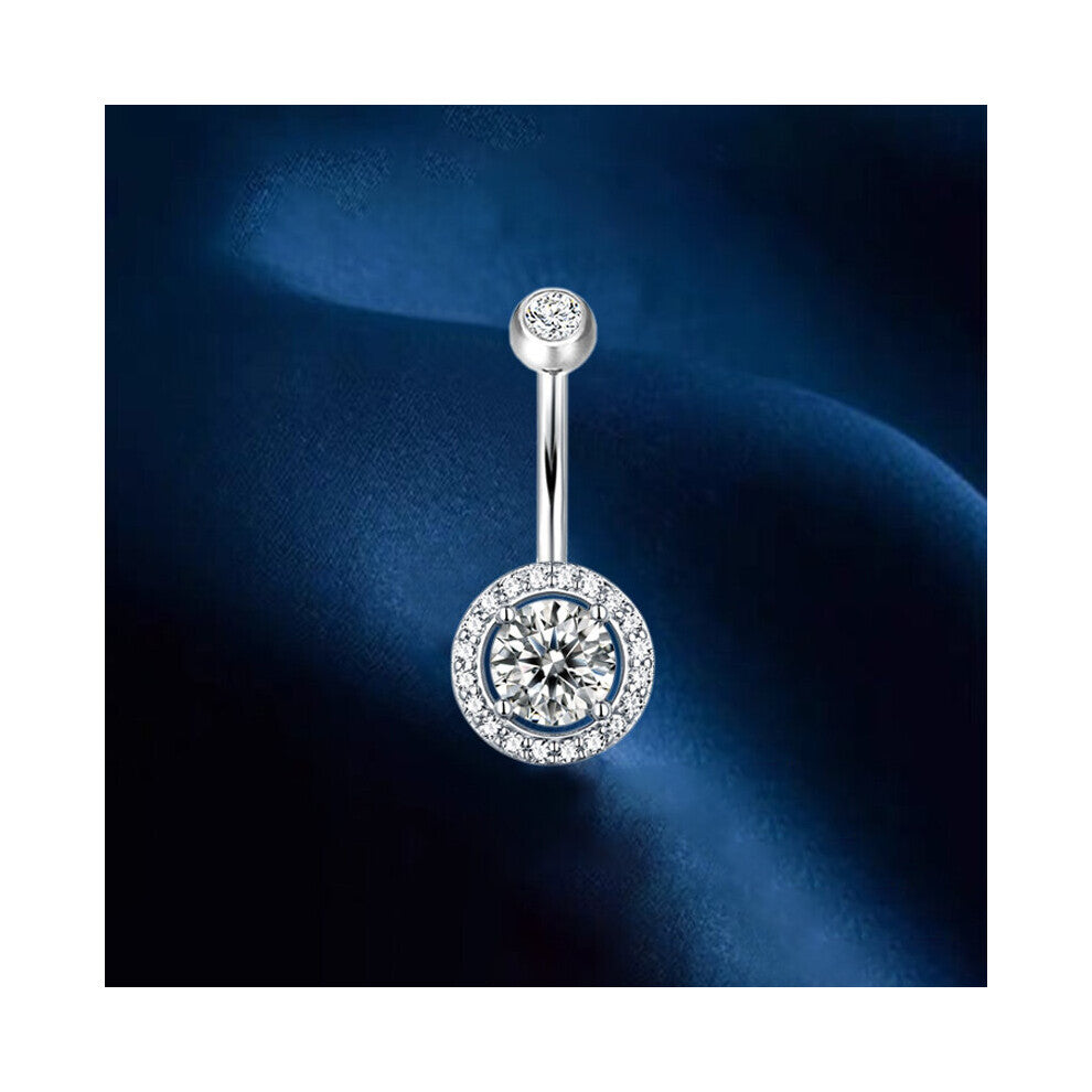 925 Sterling Silver Round Zircon Navel Rings Belly Piercing Fine Body Accessories For Jewelry Women Barbells Studs 6 8 10MM