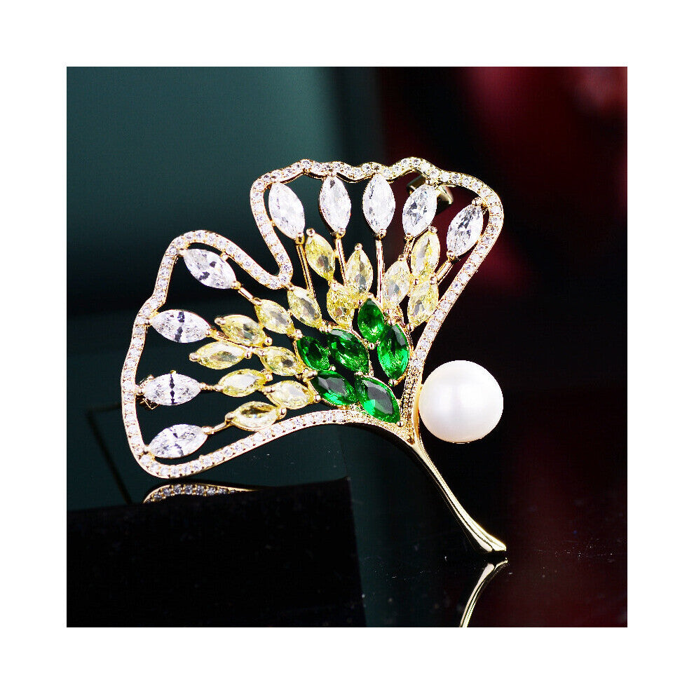 Ginkgo leaf brooch female retro sense rhinestone corsage anti-empty brooch clothing accessories clothing accessories