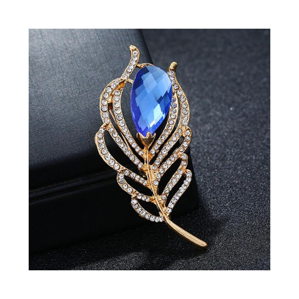 Female Male Flash Crystal Feathers Casual Brooch For Women Men Party Wedding Gift Coat Accessories