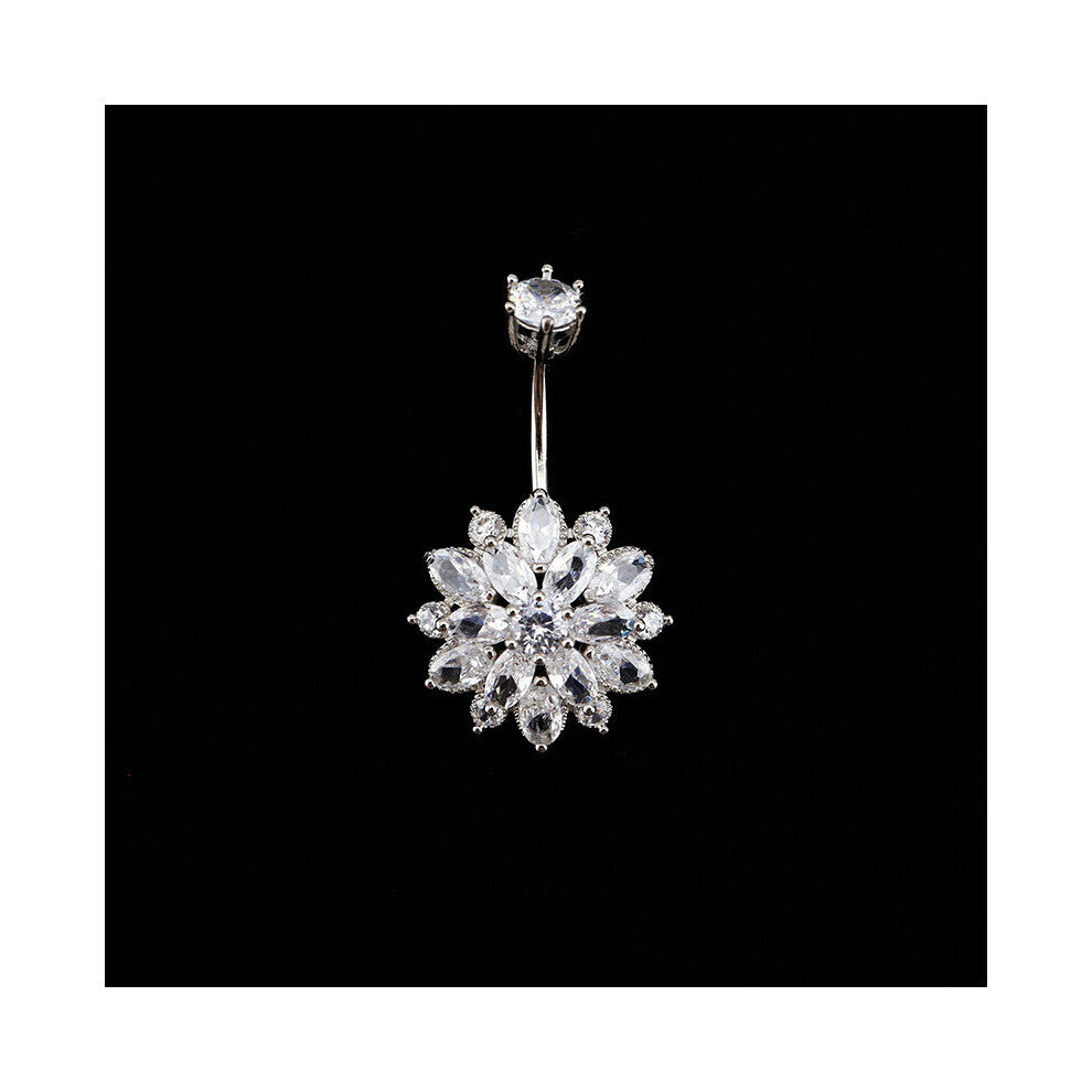 925 Sterling Silver Body Jewelry Sangger Flower Chrysanthemum Belly Button Rings Piercing Navel Bars Prom Accessories