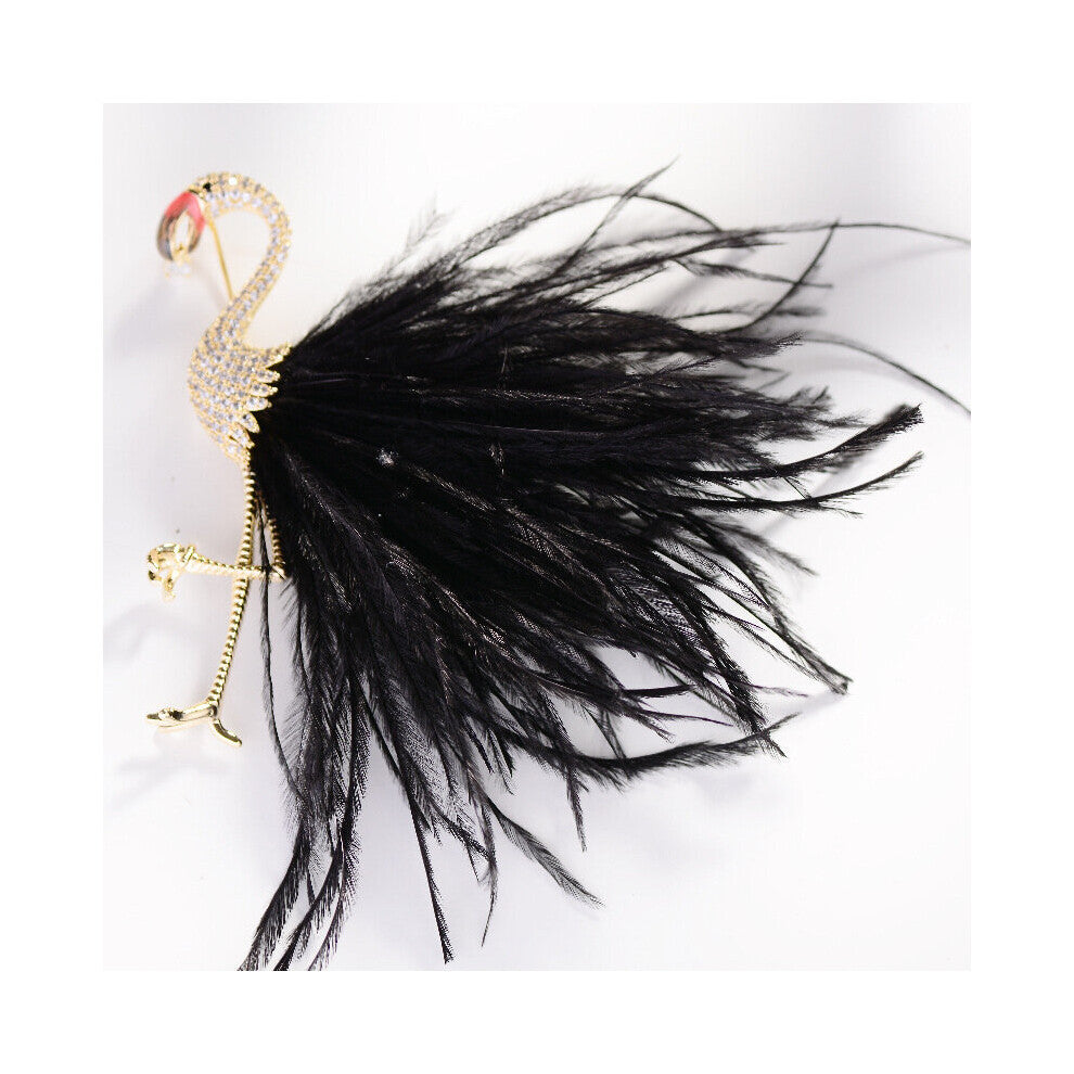 Zircon Flamingo Brooch Pin Pink Soft Simulation Feathers Men Women Coat Suit Brooches Animal Accessories