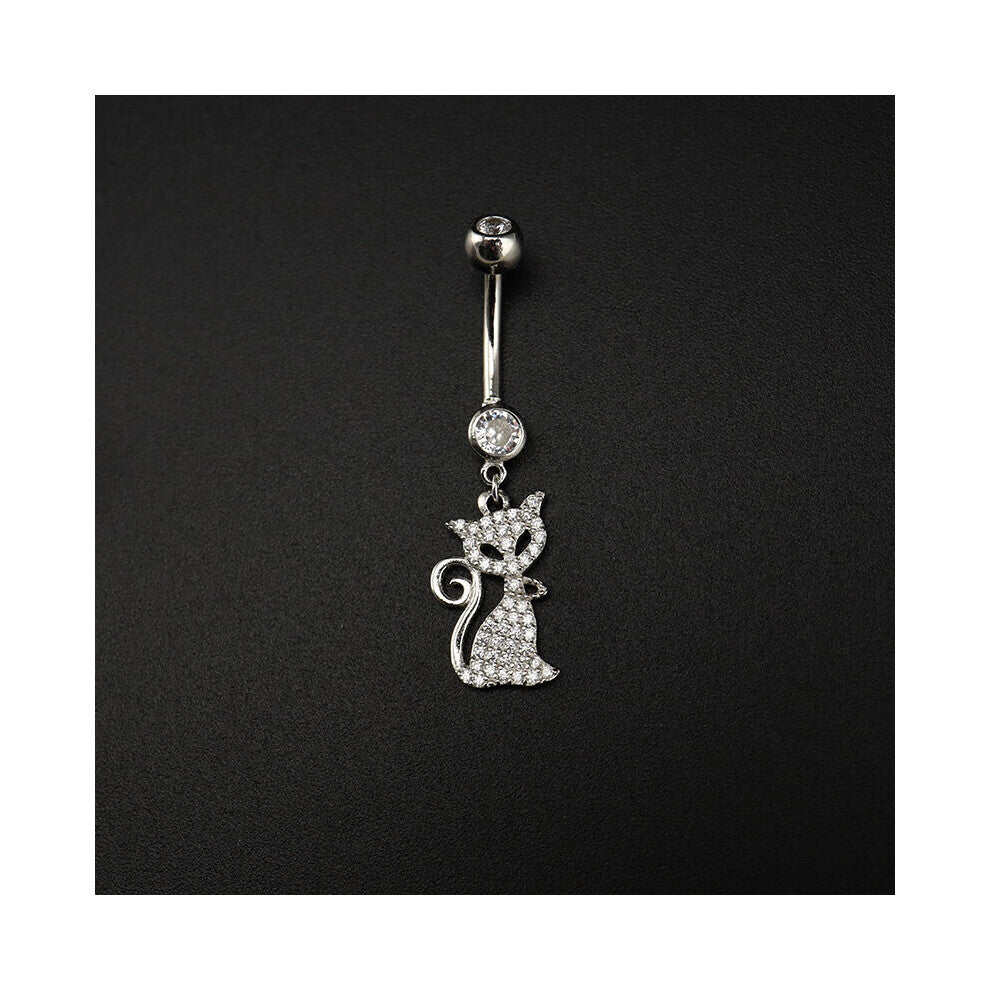 Body Jewelry 925 Sterling Silver Cat Navel Piercing Belly Button Rings Dangling Zircon Men Women Accessories Decoration
