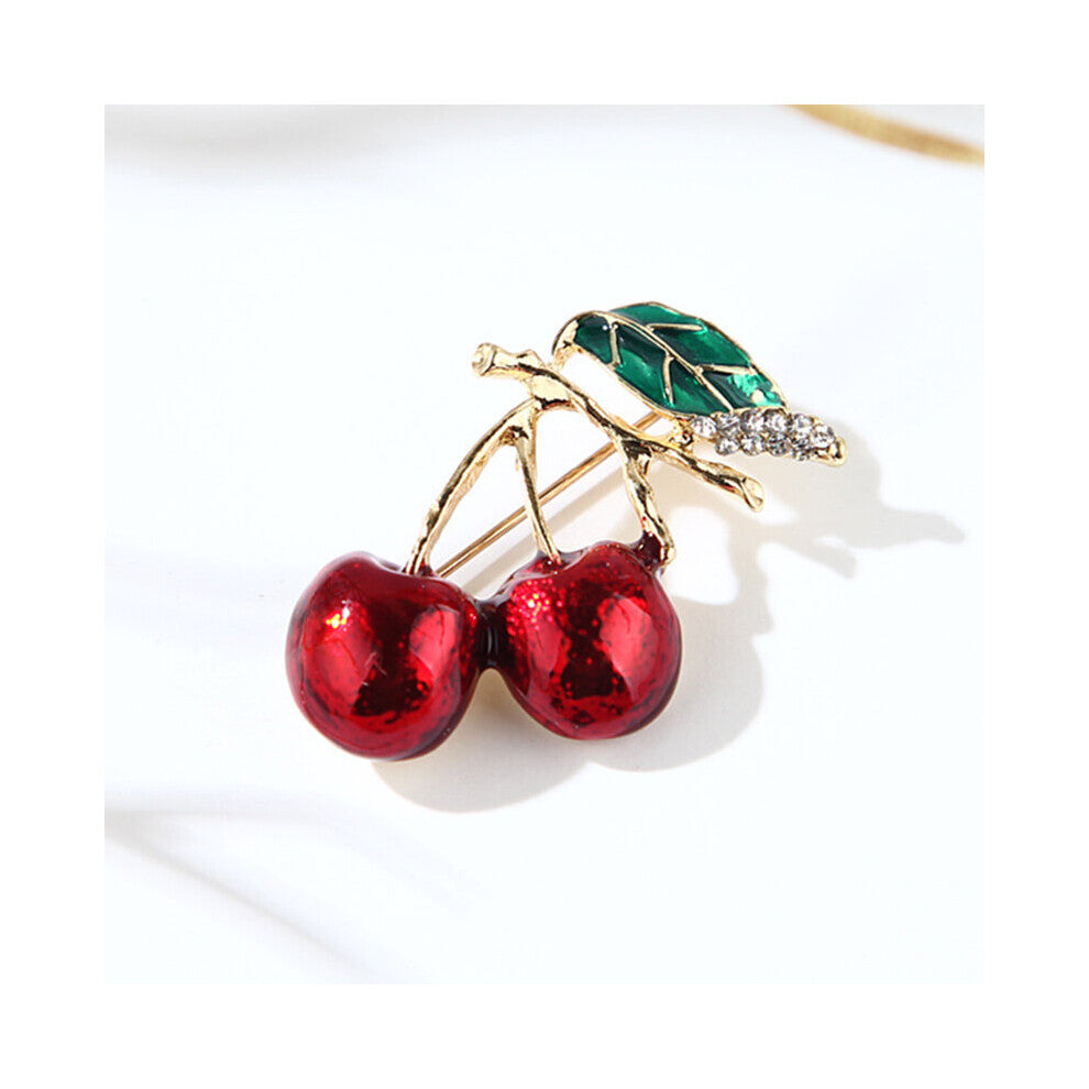 Red Enamel Brooches For Women Kids Cherry Brooch Corsage Small Bouquet Hijab Pins Feminino Party Bag Dress Accessories