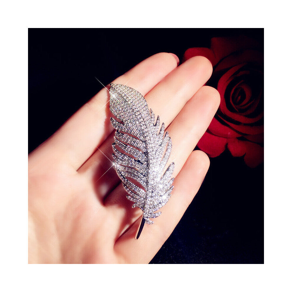 Brooches For Women Feather Cubic Zirconia Fine Jewelry Romantic Pin Accessories High Boutonniere