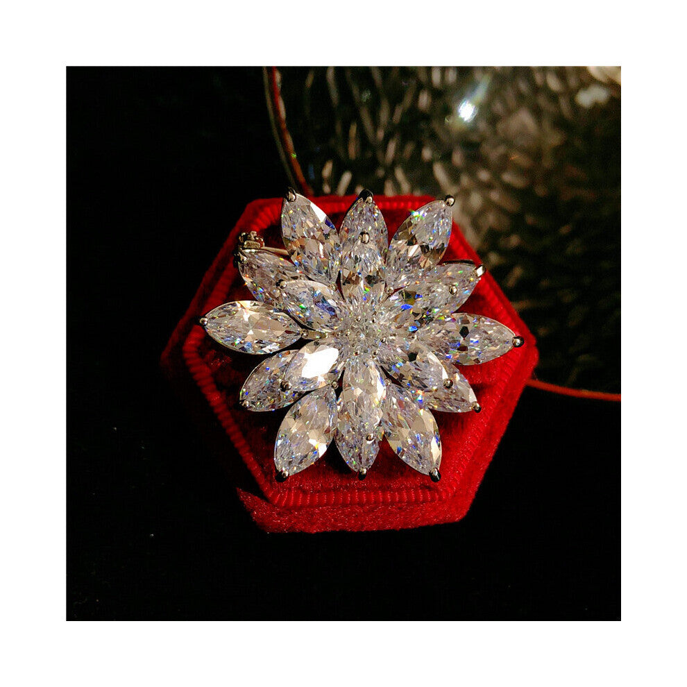 Brooches For Women Snowflake CZ Sweater Cardigan Clip Chain Brooches Shining Fine Jewelry Drop