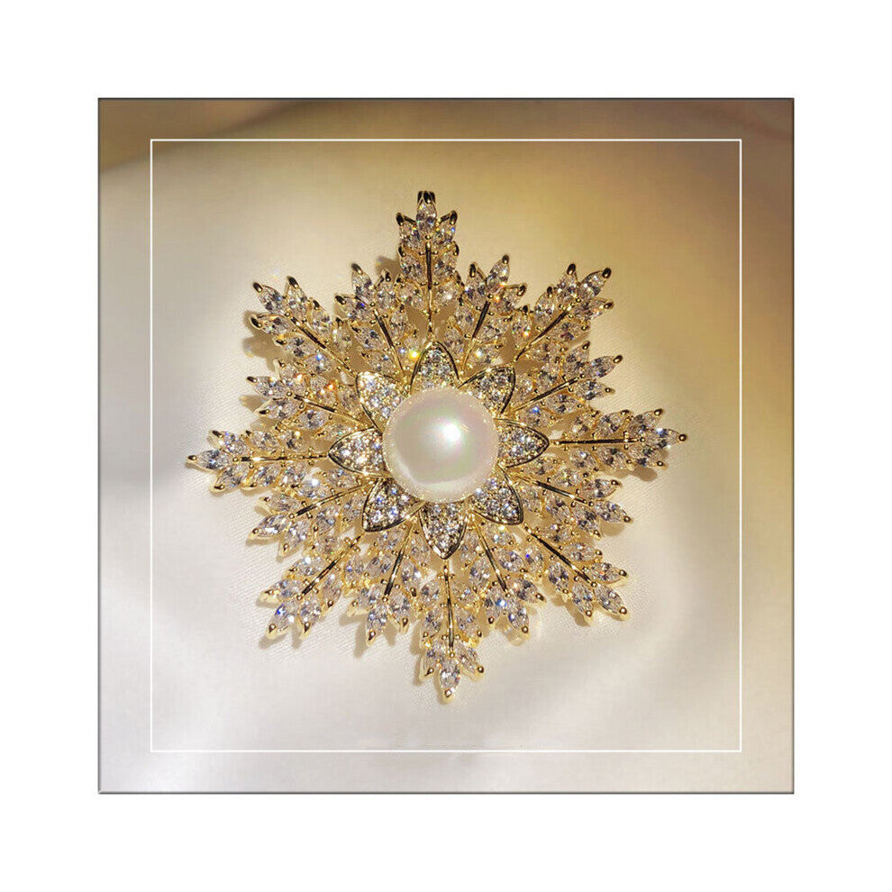 Brooches For Women Snowflake Pearls Brooch Corsage Vintage Cubic Zirconia Pin Scarf Buckle Accessories High