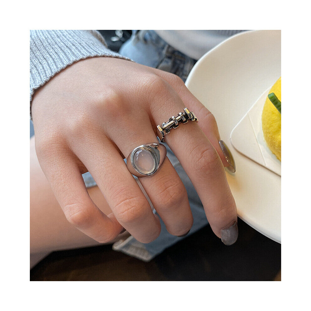 925 Sterling Silver Rings For Women Vintage Dumbbell Adjustable Open Ring Fine Jewelry Accessories