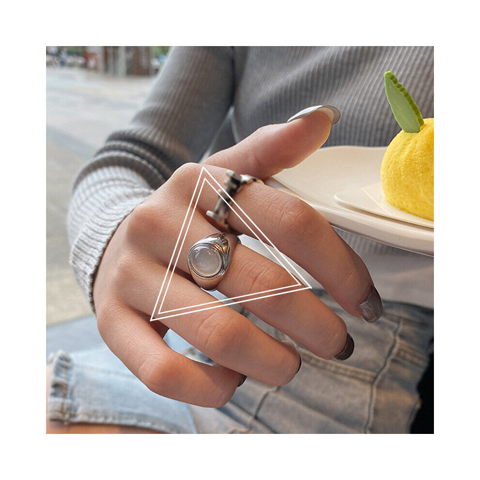 925 Sterling Silver Rings For Women Vintage Dumbbell Adjustable Open Ring Fine Jewelry Accessories