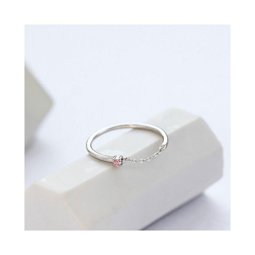 Minimalist Real 925 Sterling Silver Chain Rings For Women Fine Jewelry Pink Crystal Ring Girl Accessories Gift