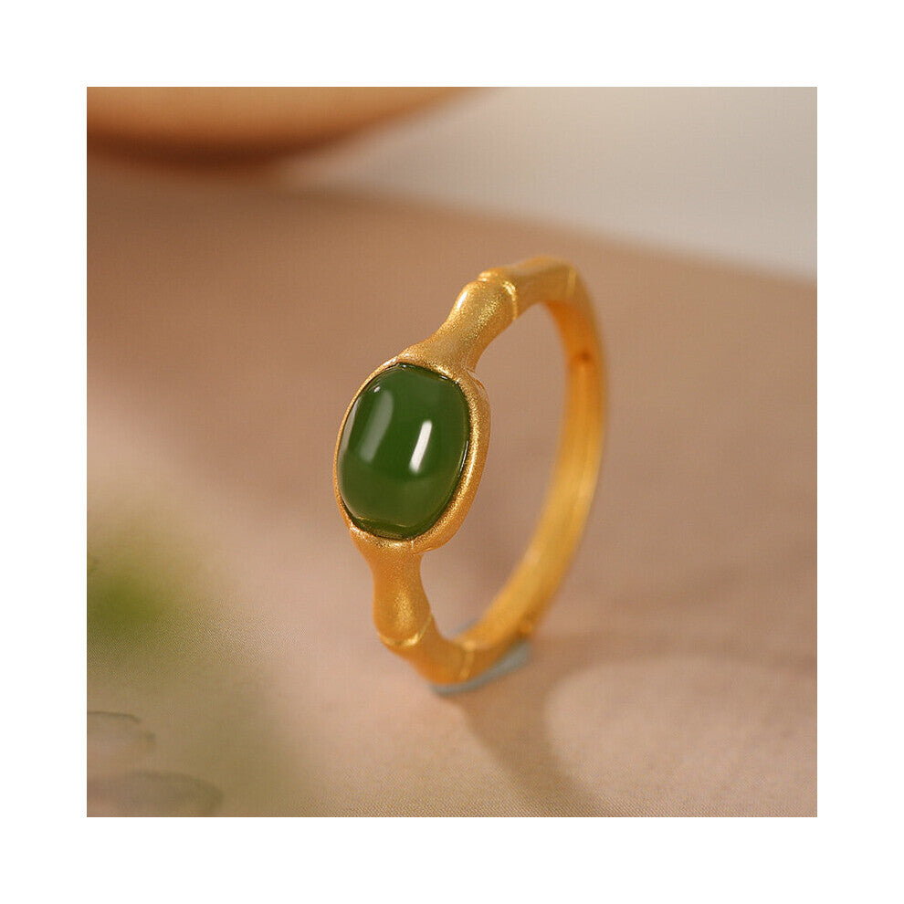 Real S925 Silver Jewelry Accessories Natural Hotan Jade-Jasper-Agate-Sapphire Women Ring Bamboo Temperament Trand Gift