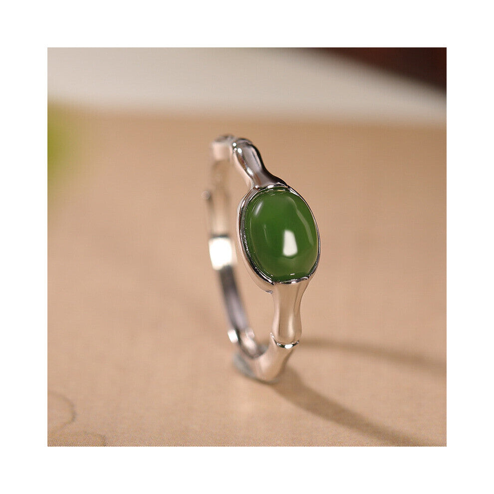 Real S925 Silver Jewelry Accessories Natural Hotan Jade-Jasper-Agate-Sapphire Women Ring Bamboo Temperament Trand Gift