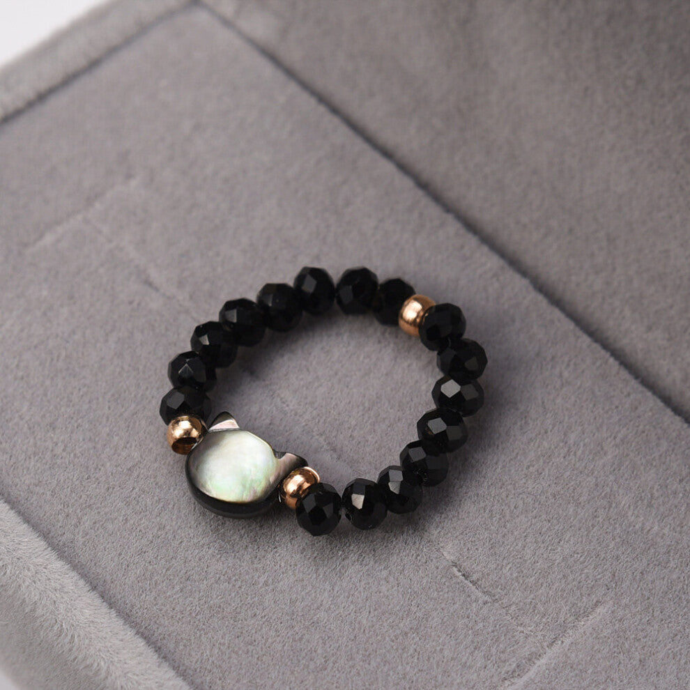 Natural Shell Cat Rings for Women Healing Crystal Finger Ring Accessories Jewelry Gift