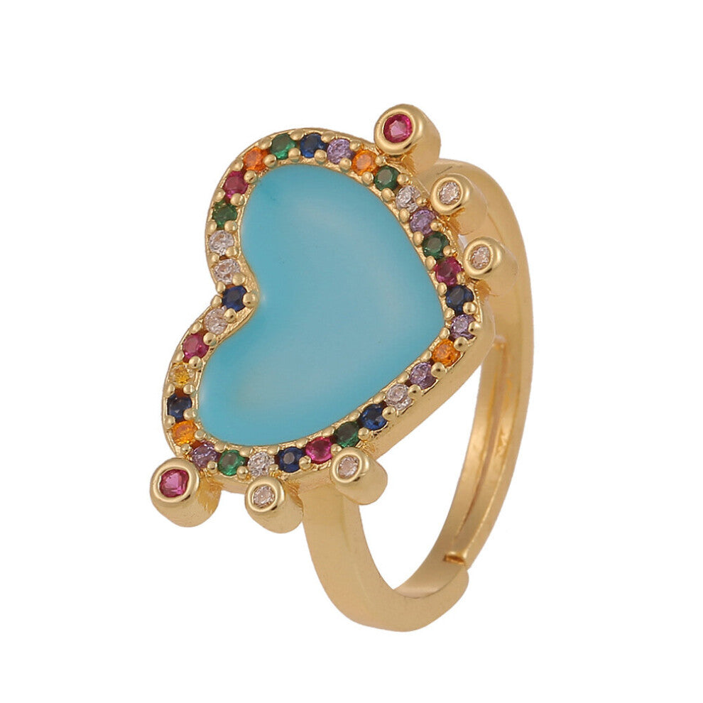 Jewelry Enamel Heart-shaped Ring Women's Ins Accessories Cocktail Party Party Gift