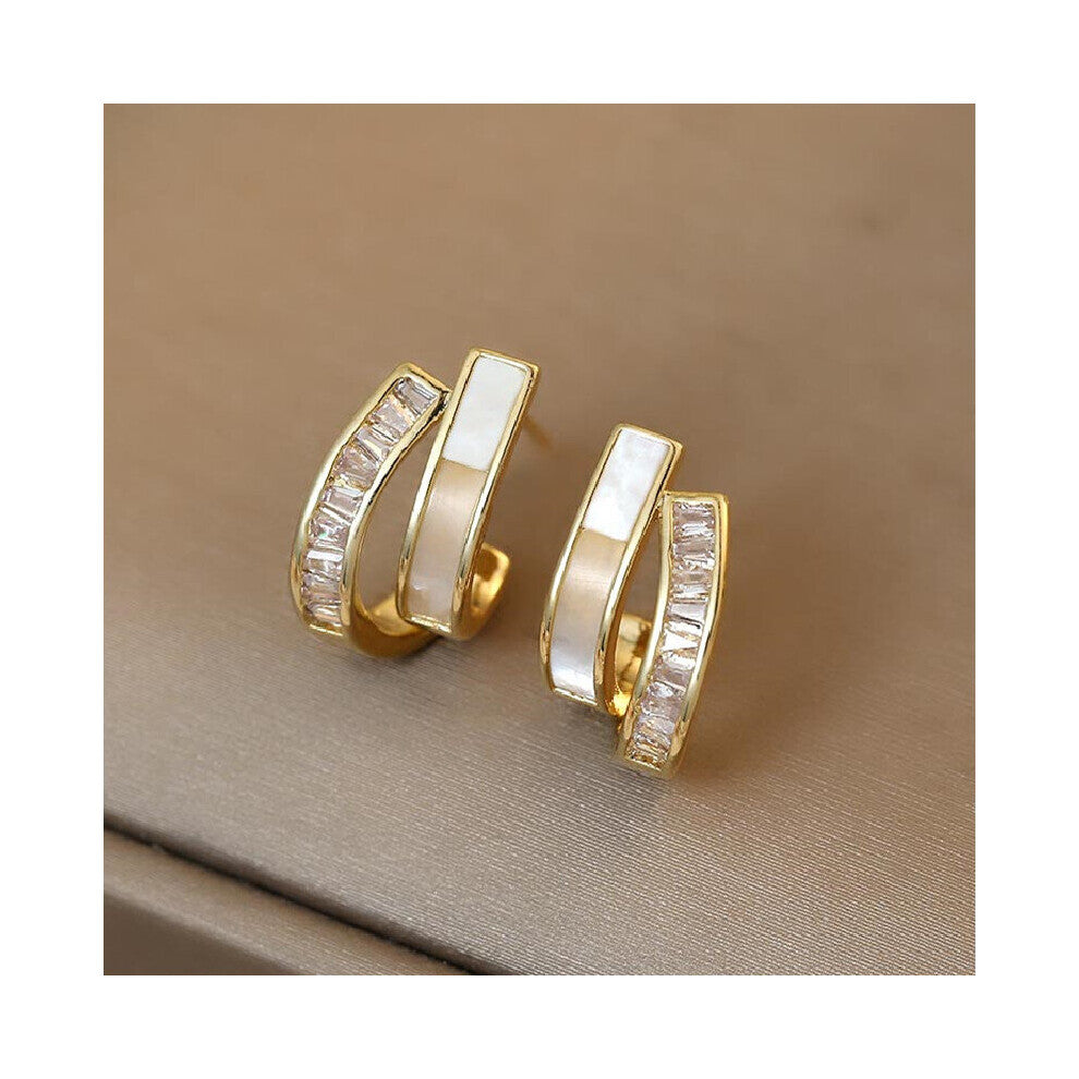 Real plating Korea Jewelry Zircon Natural Shell Earrings Women Daily Work Accessories