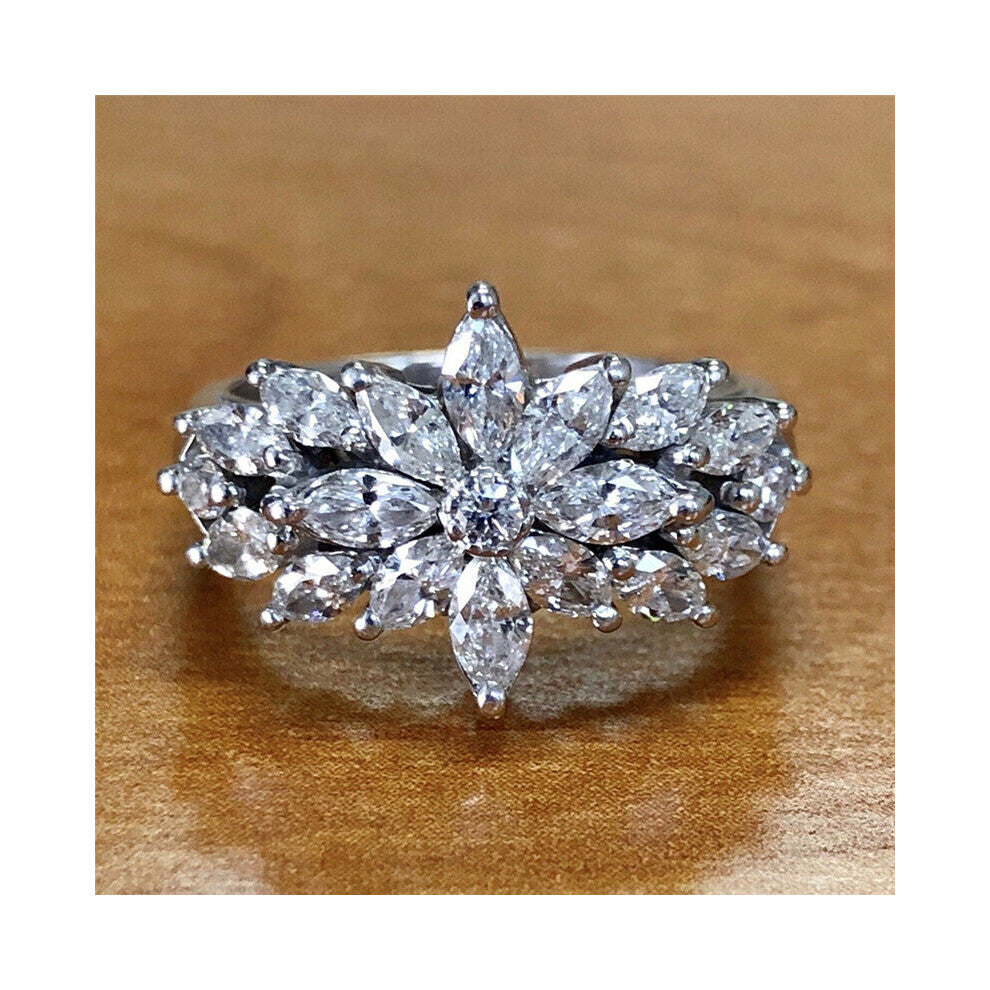 Romantic Crystal Flower Rings Women Full Dazzling CZ Wedding Ceremony Party Lady's Ring Fancy Accessories Jewelry
