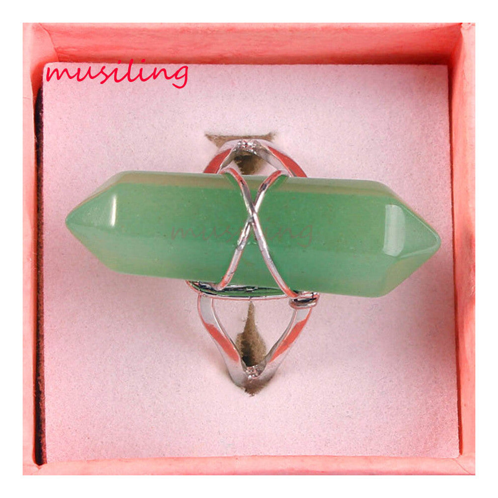 Charms Mini Hexagon Prism Natural Stone Adjustable Rings Accessories Silver Plated Mens Jewelry 10 Pcs