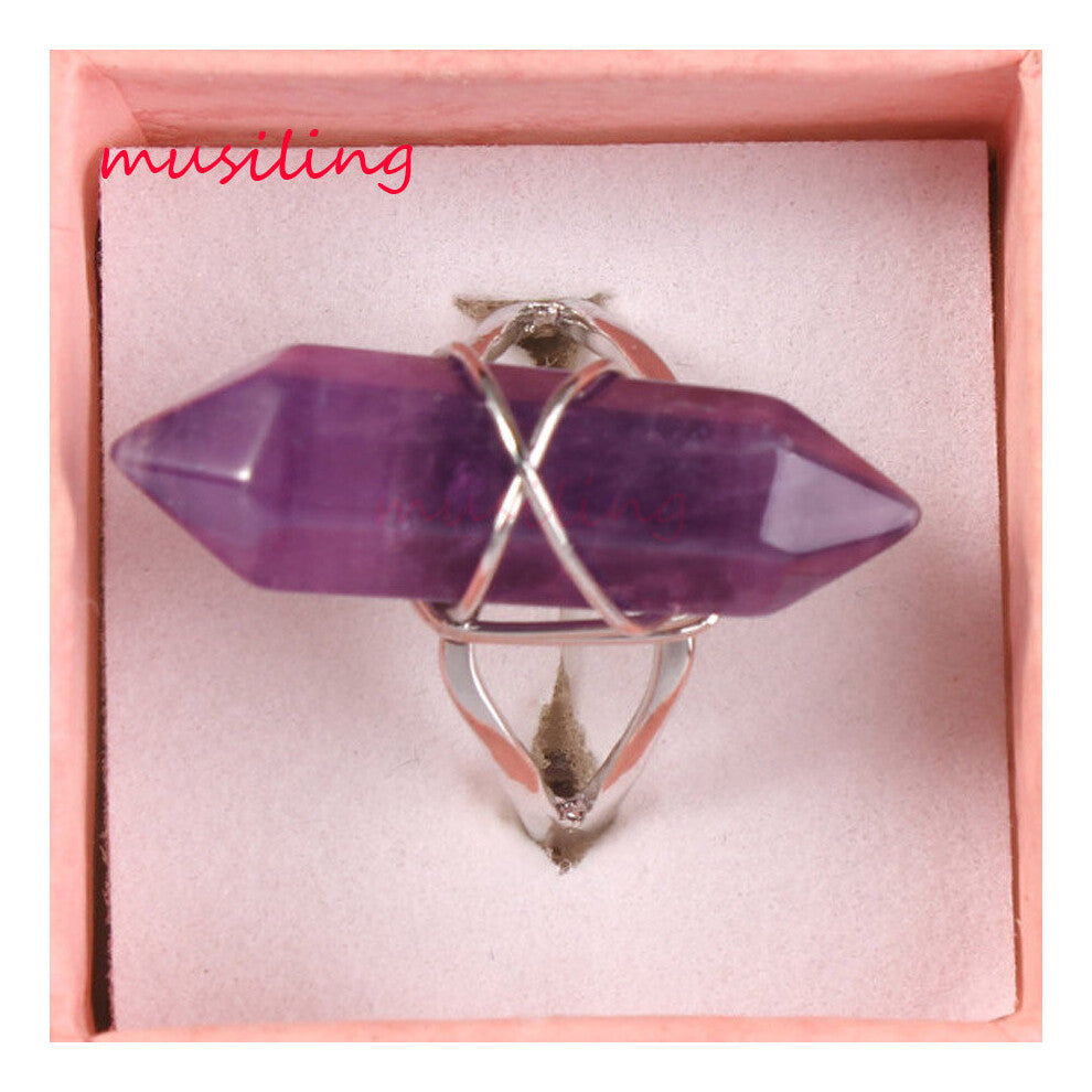 Charms Mini Hexagon Prism Natural Stone Adjustable Rings Accessories Silver Plated Mens Jewelry 10 Pcs