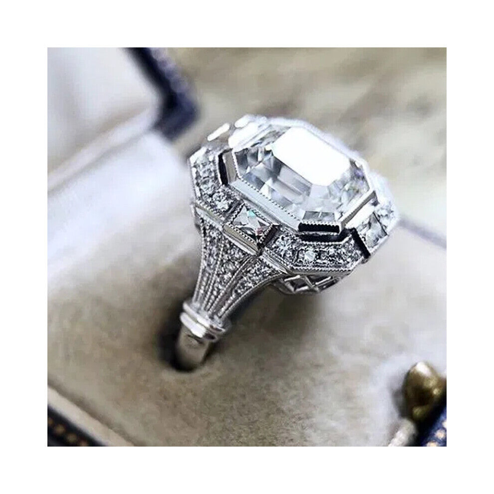 Women Wedding Rings with Prong-Set Crystal Cubic Zirconia Accessories Silver Female Jewelry