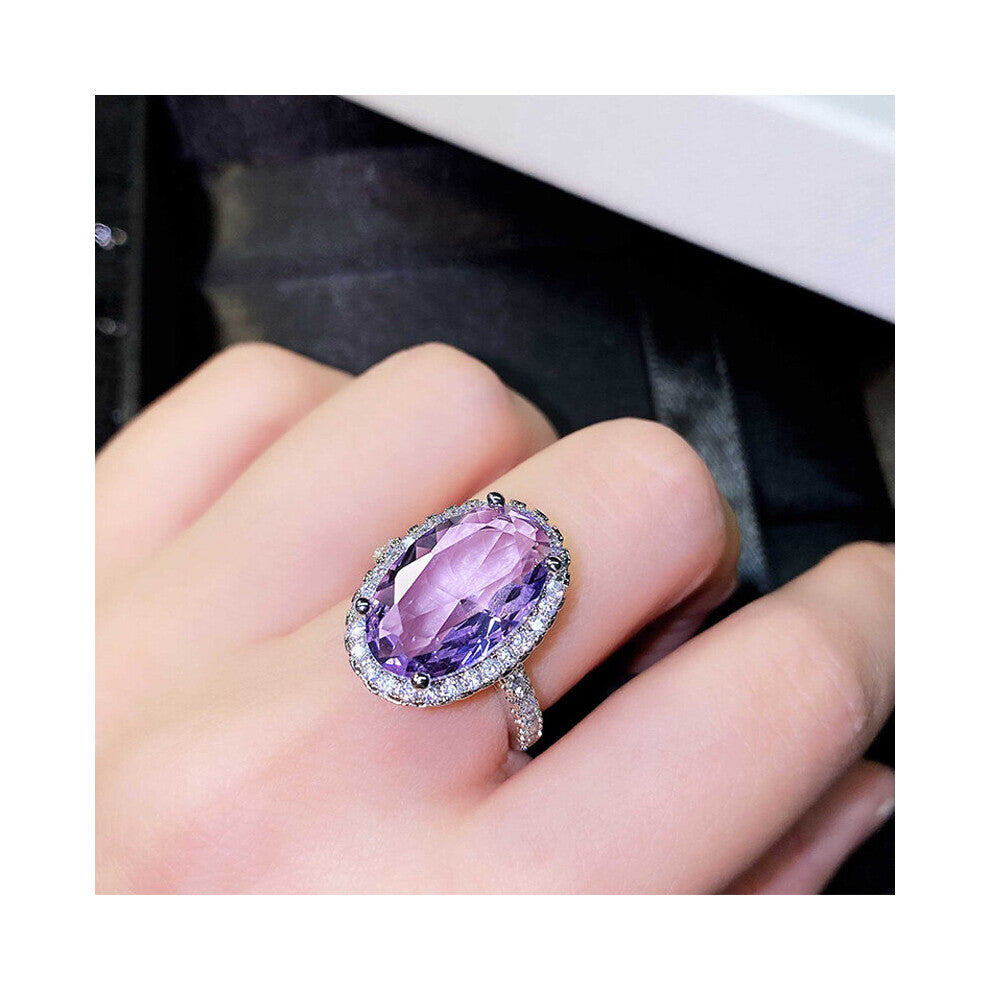 Gorgeous Big Oval Purple Cubic Zirconia Rings for Women Wedding Ceremony Party Bridal Accessories Statement Jewelry Newly