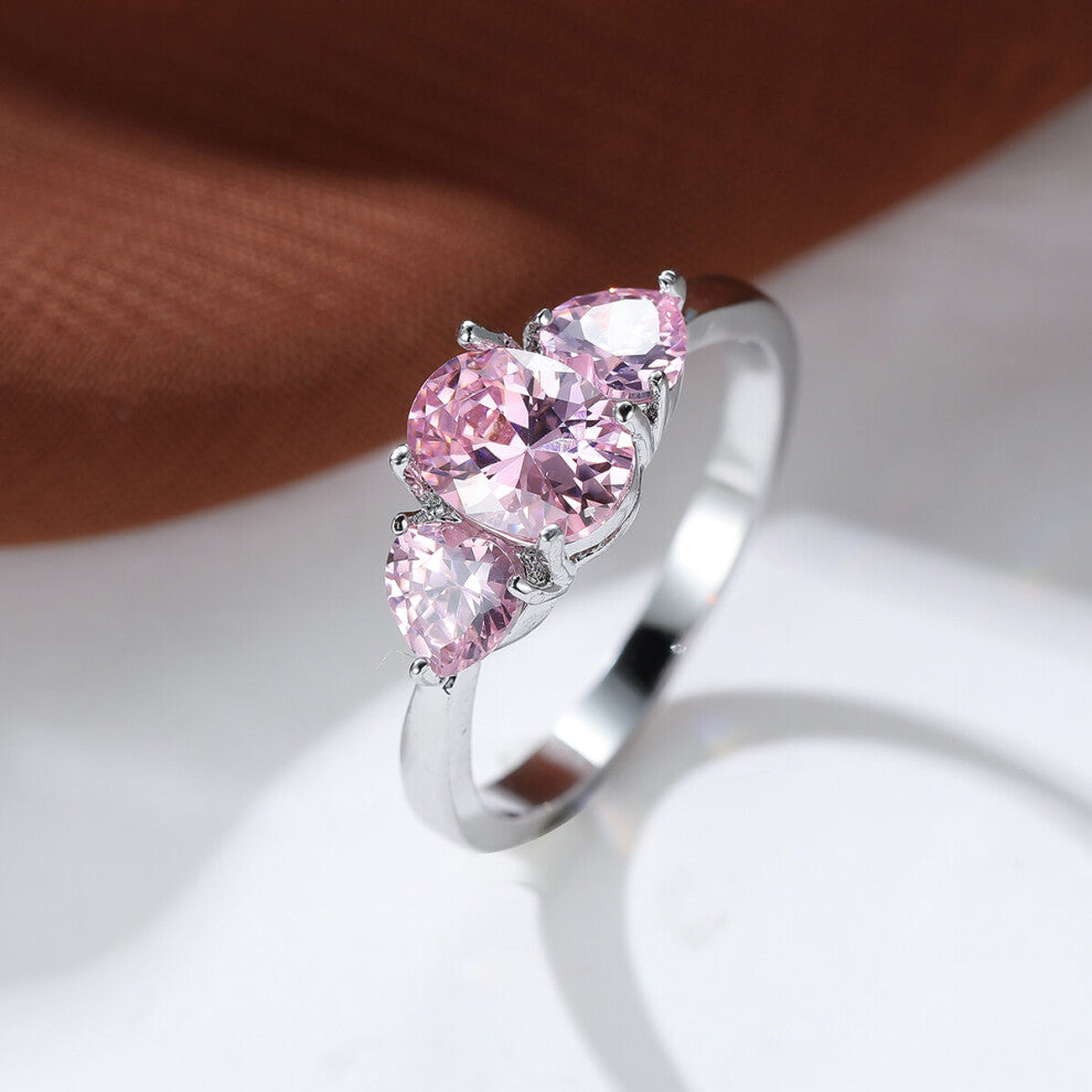 14K Plated Charm Pink Heart Oval Zircon Ring for Women Sweet Dainty Wedding Engagement Anniversay Jewelry Accessories