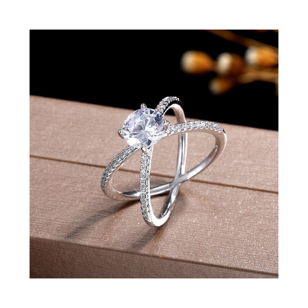 Creative Silver Plated Cross Twine Rings For Women Shine CZ Stone Inlay Jewelry Wedding Party Gift Ring