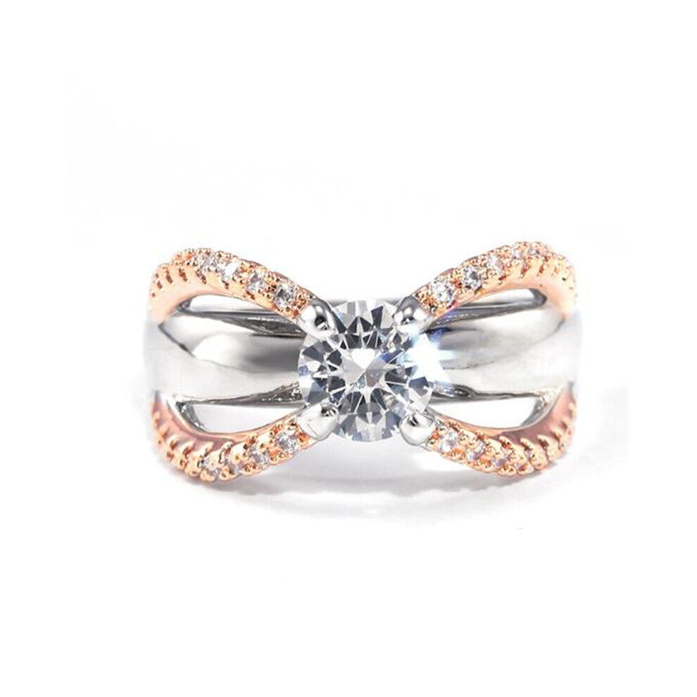 Two Tone Crystal Ring for Women Charm Female Wedding Ring Jewelry Ladies Accessories