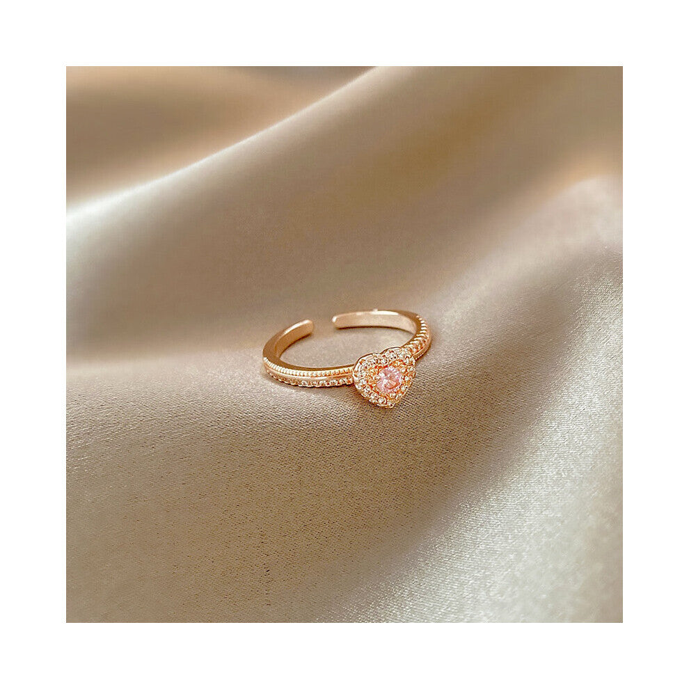 Rose Pink Zircon Heart Rings Full Zircon Crystal Engagement Wedding Rings for Women Female Jewelry Accessories