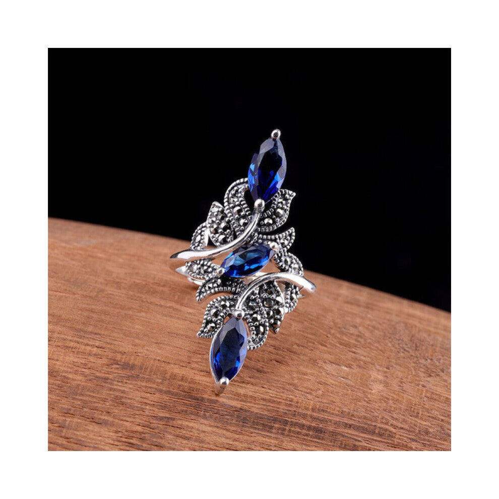 Vintage Antique Silver Hollow Out Leaves Water Drop Teardrop Zircon Rings for Women Party Gift Accessories